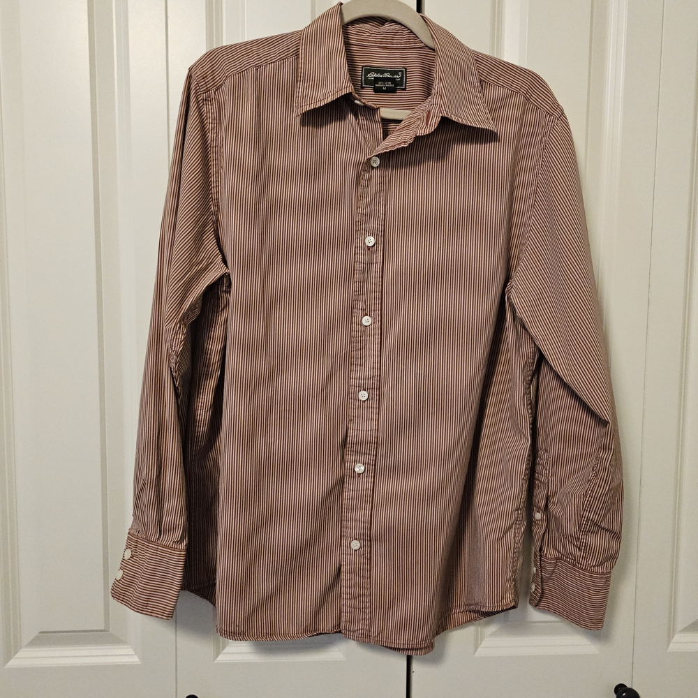 Eddie Bauer Shirt Men's Burnt Orange  Striped Button Down Shirt Sz M